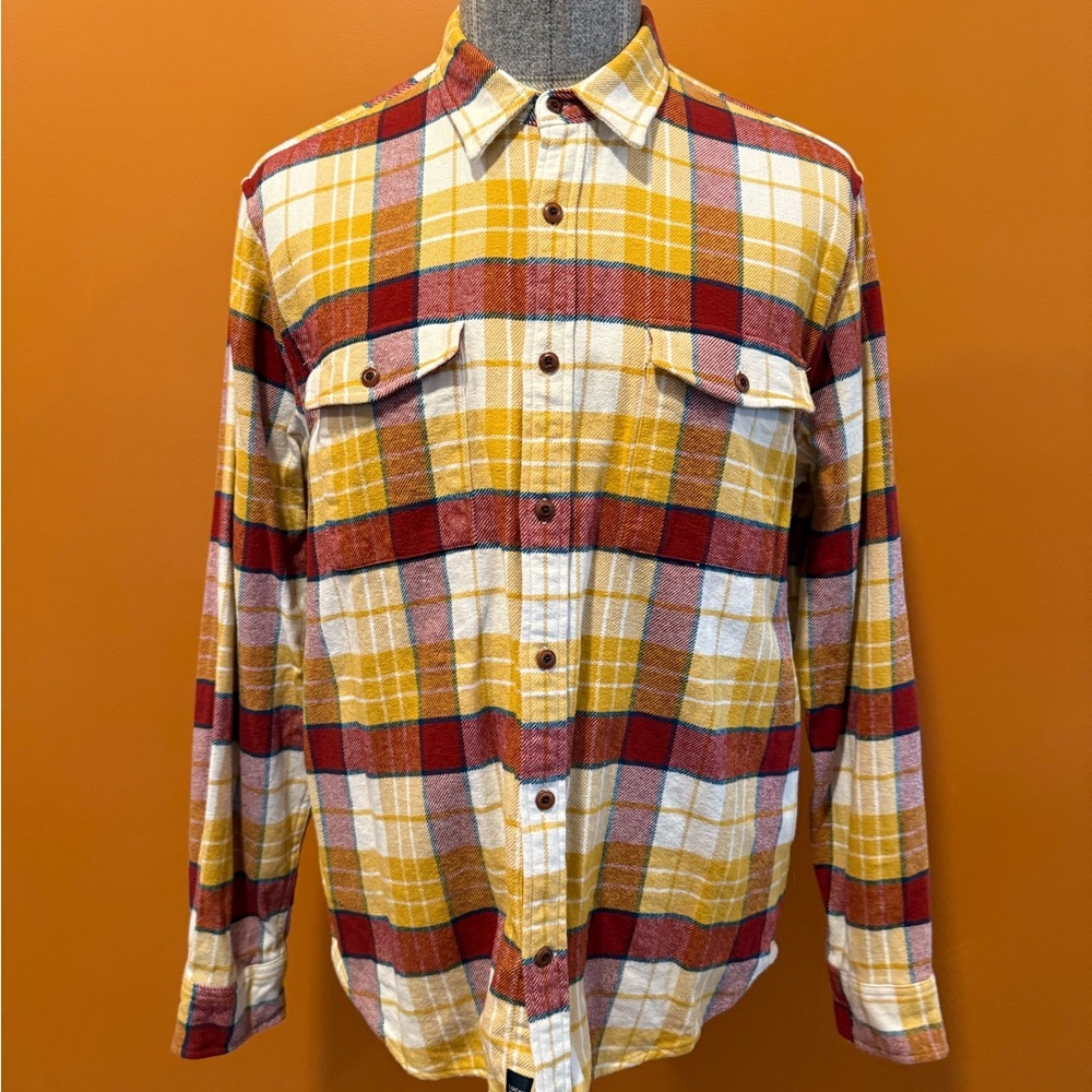 Lucky Brand Deep Red and Yellow Flannel Button Down Sport Shirt